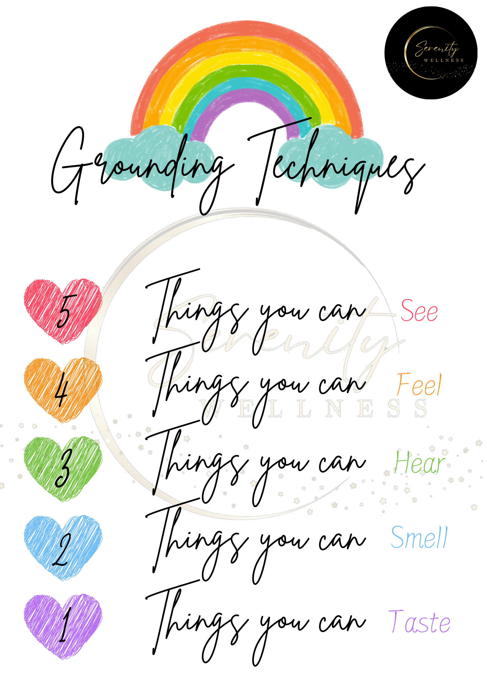 Grounding Techniques Poster – Serenity Wellness